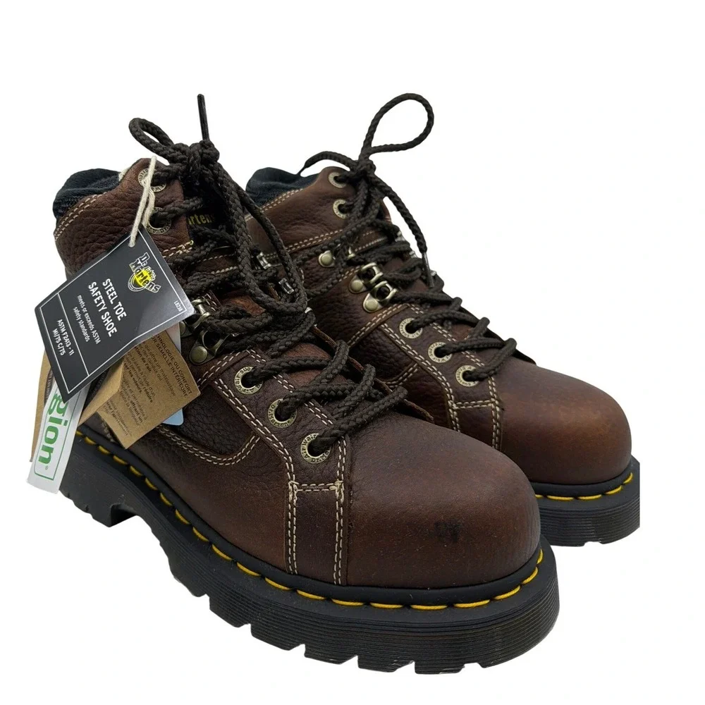 Dr. Martens Steel Toe Boots Mens 7 Womens 8 Brown New Industrial Safety Boots